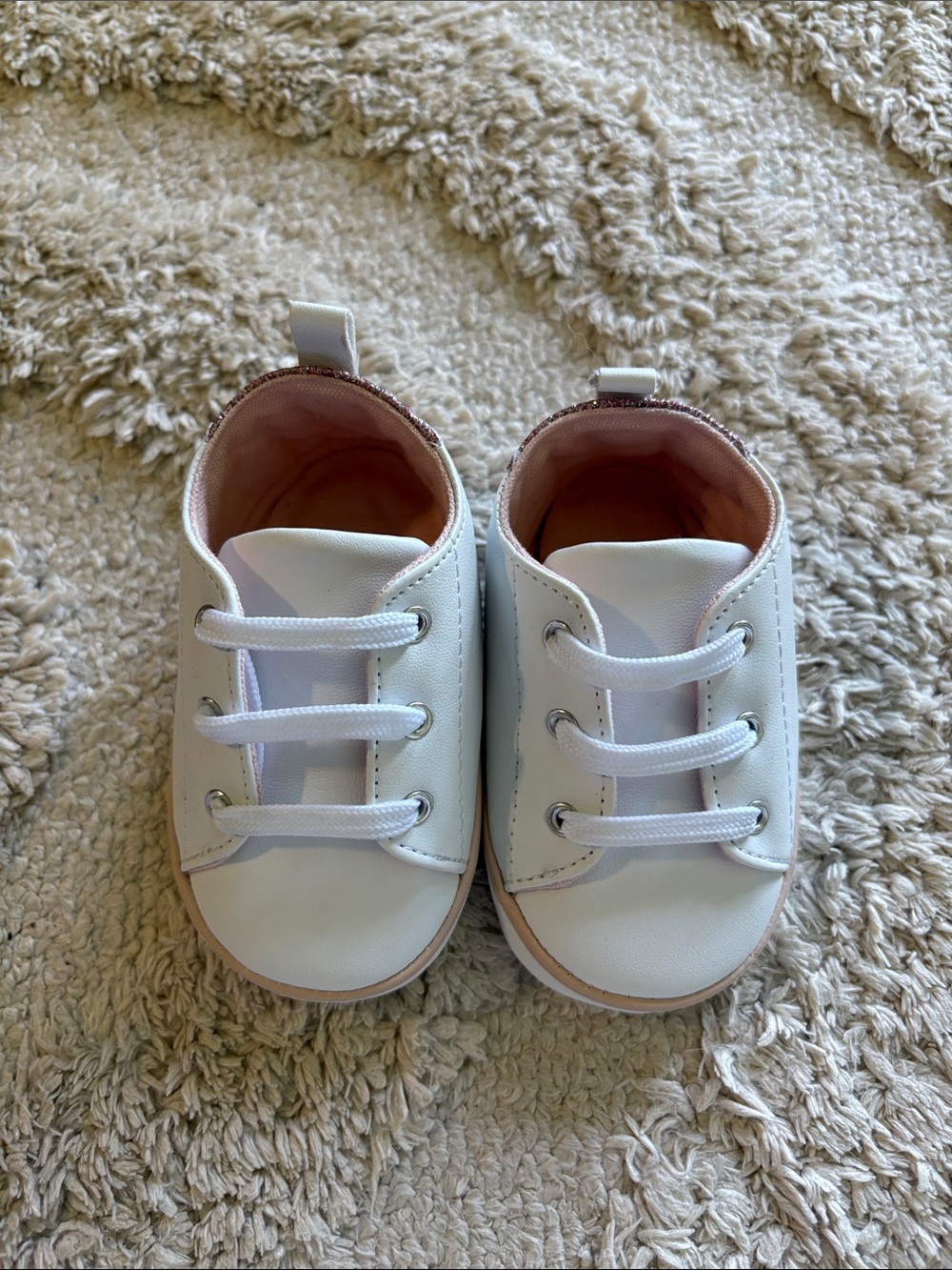 Baby Deer White and Light Pink Infant Lace-Up Sneakers